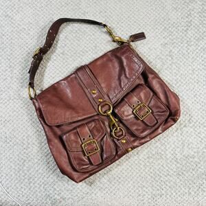 RARE Vtg Y2K COACH Chocolate Brown Leather Large Legacy Gold Hobo Shoulder Bag
